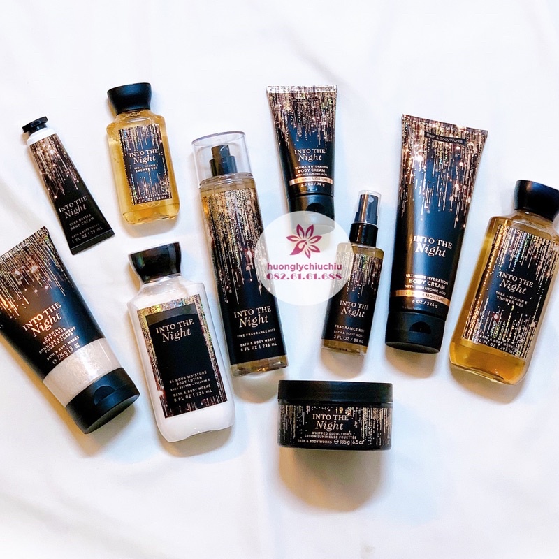Xịt thơm bodymist, gel tắm, dưỡng thể Into the night Bath and body works