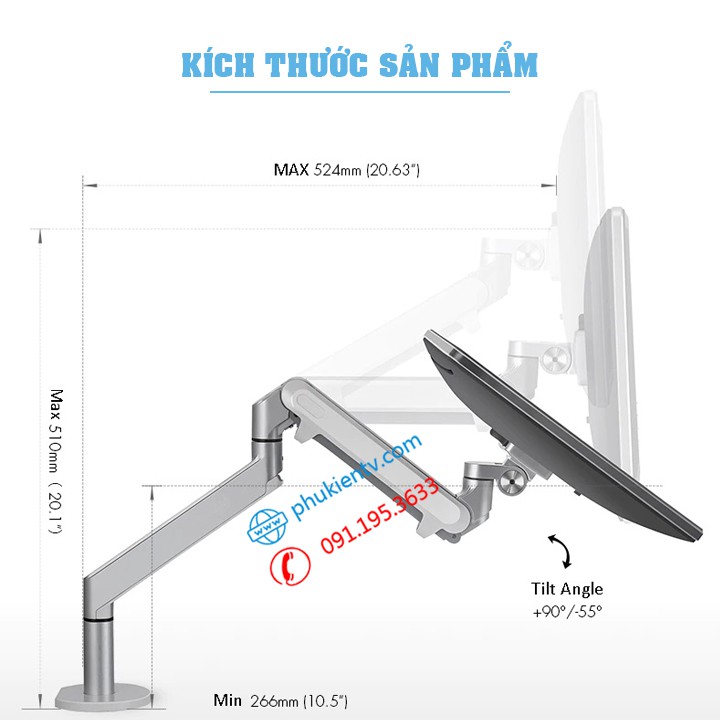 Giá Treo Đỡ Kẹp Laptop - Macbook - Ipad 12 - 17 Inch / Màn Hình Máy Tính 17 - 32 Inch / Hợp Kim Nhôm - Model: OZ 1S