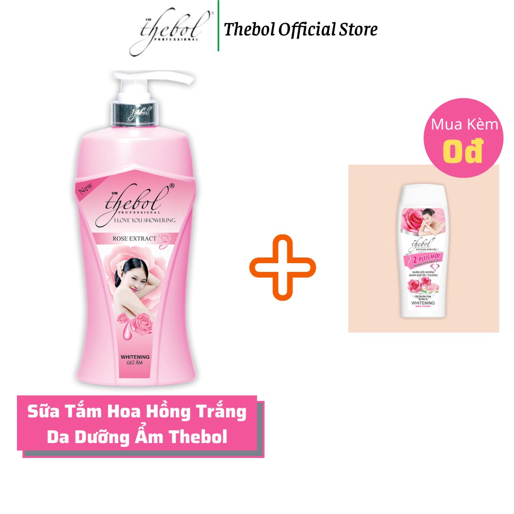 Sữa tắm nước hoa tinh chất thảo dược hoa hồng dưỡng ẩm trắng da Thebol 900g + Sữa tắm kem trắng hạt massage 226g