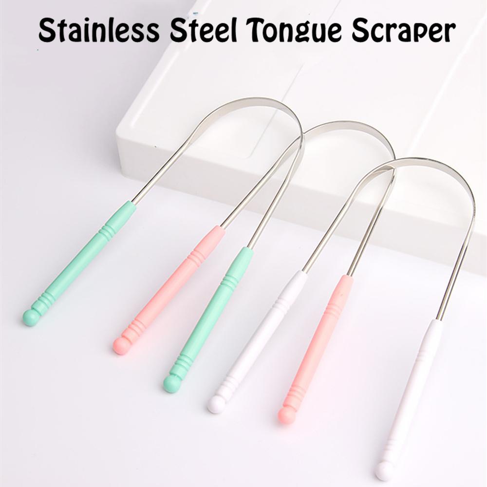 JUNE Solid Color Oral Hygiene Oval Stainless Steel Scraper Tongue Cleaner Not Retching Remove Bad Breath Fresh Breath High Quality Operational Safety/Multicolor