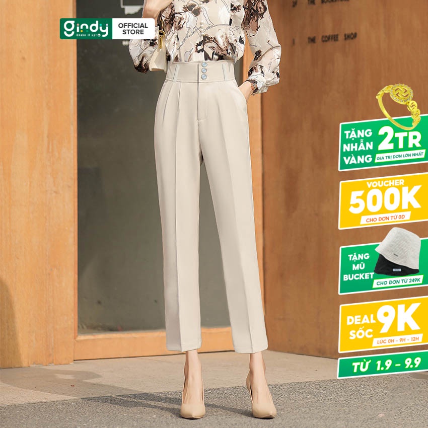 Quần tây nữ lưng cao ống suông âu clothes màu đen và be GINDY thời trang công sở xuân hè 2022 Q012