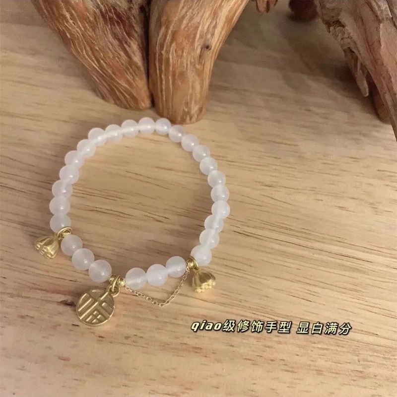 Vòng Tay Hạt Đá Ngọc Bích Vàng May Mắn Thời Trang Phong Cách Hàn Quốc