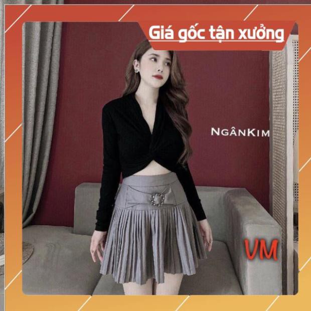 Croptop thun dài tay xoắn eo