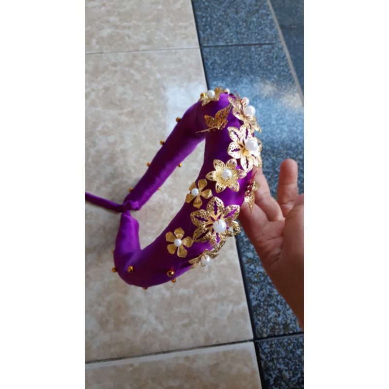 Mấn  đơn đính hoa kim loại mạ vàng, mấn đội đầu thủ công, mấn đội đầu cách tân, mấn áo dài