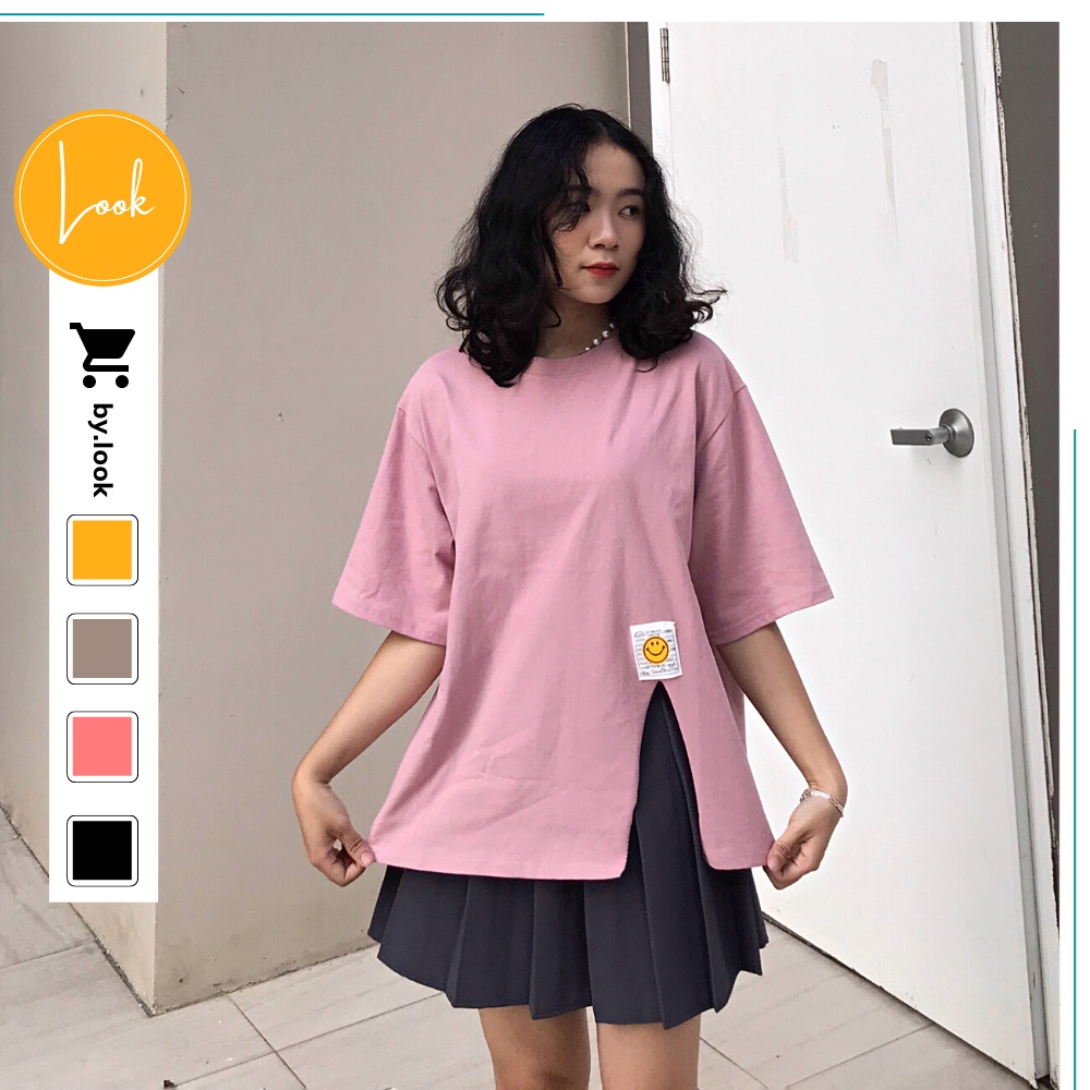 Áo thun xẻ tà Unisex LM Basic Tee phông trơn nữ tay lỡ Freesize form rộng Hàn Quốc | BigBuy360 - bigbuy360.vn