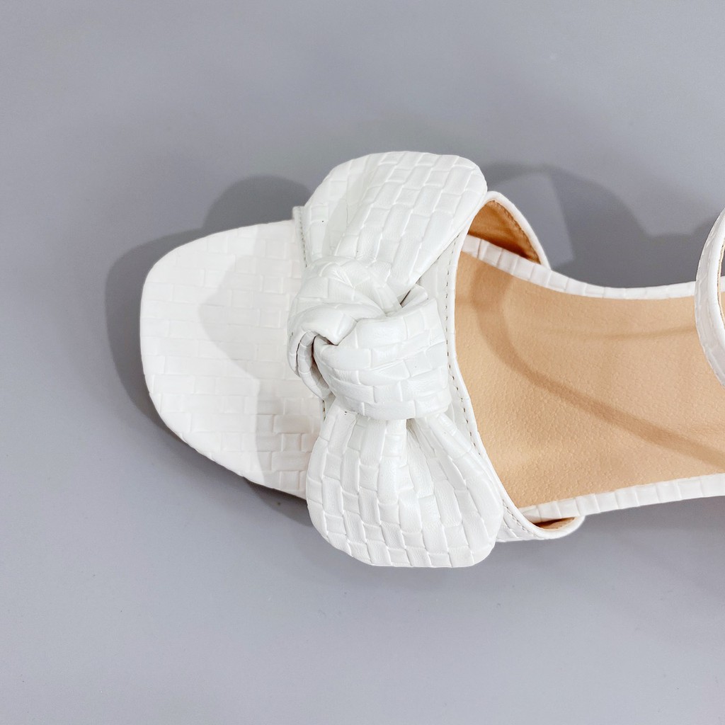 Giày sandal cao gót nữ 7cm GÓT XINH GD17 quai phối nơ đế trụ vuông