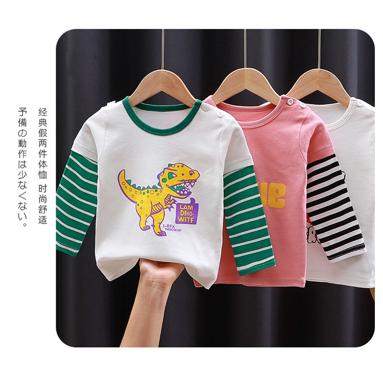 Áo thun cotton tay dài in họa tiết hoạt hình phong cách Hàn Quốc thời trang thu đông cho bé 65-135cm