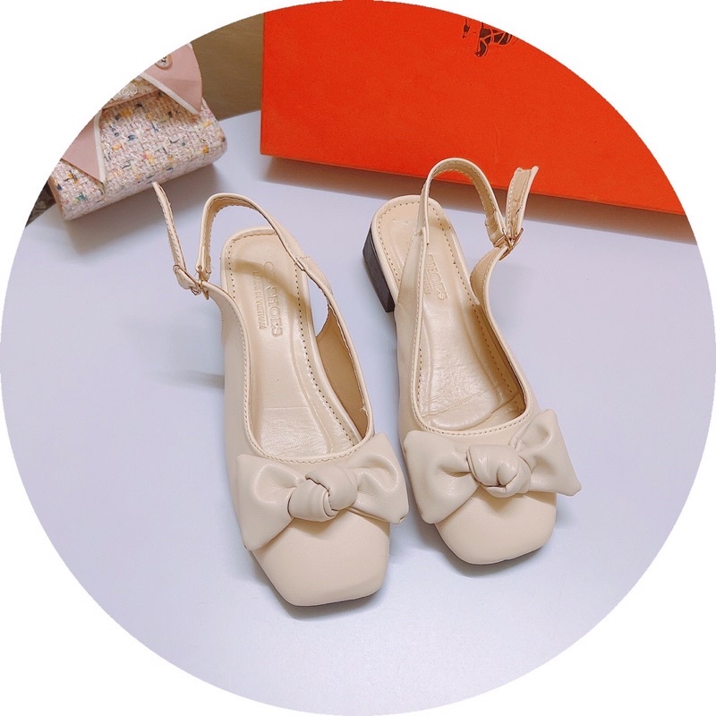 Giày sandal nơ ú bít mũi vuông đế vuông 3p cực dễ đi bao bền
