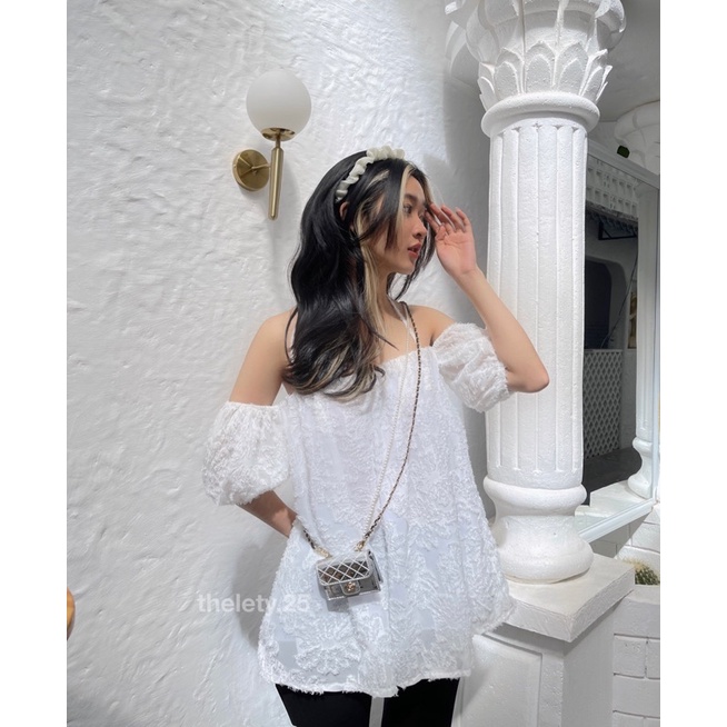 Áo Trễ Vai Tơ Hoa Nổi - THELETY.25