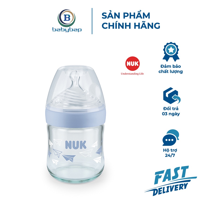 Bình Sữa NUK Nature Sense Thủy Tinh 120ml/240ml Núm Ti S1 - M Thủy Tinh Chịu Nhiệt Cao Cấp