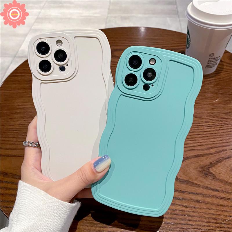 Ốp Điện Thoại Màu Kẹo Trơn Viền Gợn Sóng Sang Trọng Cho iPhone 11 XR 7 8 Plus 12 13 Pro MAX X XS MAX 7plus 8plus