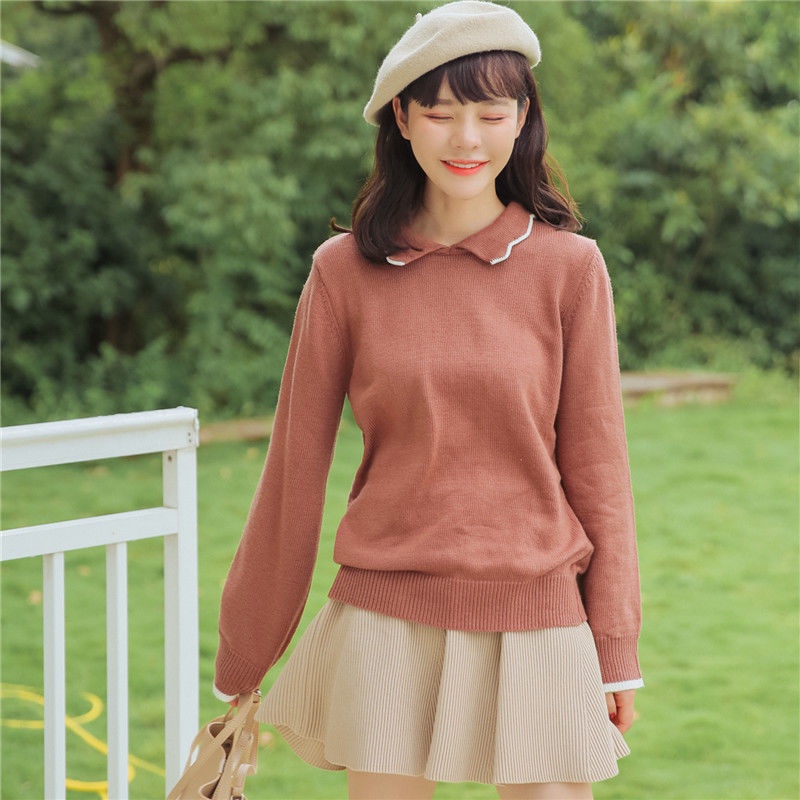 Áo sweater Cổ Bẻ Màu Sắc Tương Phản Thời Trang Thu Đông Cho Nữ