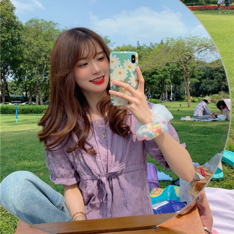 Áo bánh bèo áo kiểu nữ tiểu thư tay ngắn cổ tròn màu tím chất đẹp điệu đà sang chảnh thời trang 2020 | BigBuy360 - bigbuy360.vn