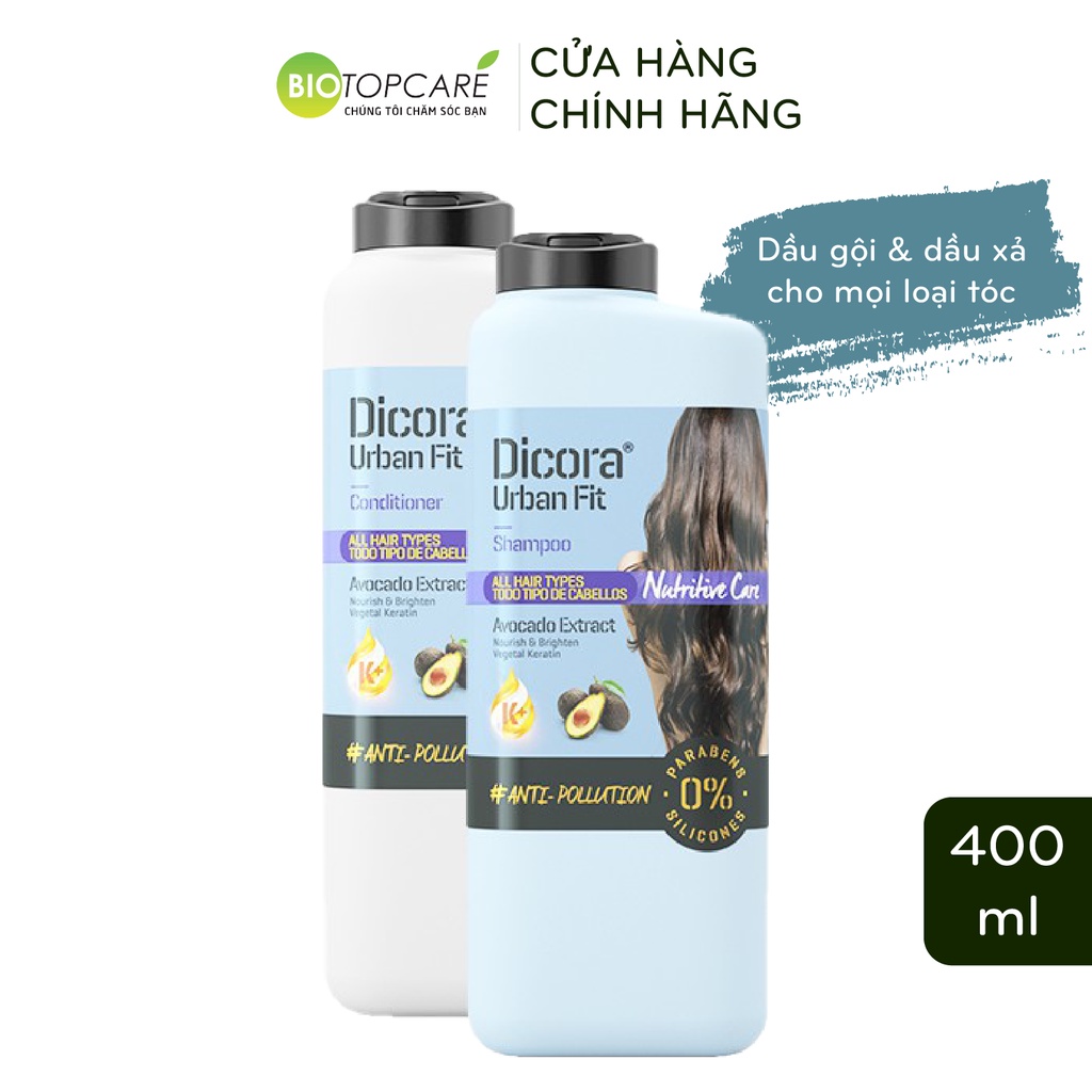 Cặp Dầu Gội Xả Dicora Urban Fit Dành Cho Mọi Loại Tóc Chiết Xuất Trái Bơ 400ml - TN066