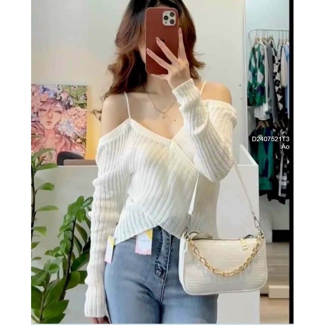 Áo len vạt đắp chéo dây rớt vai hàng nhập chuẩn