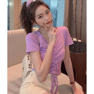 Áo croptop nữ phối dây rút