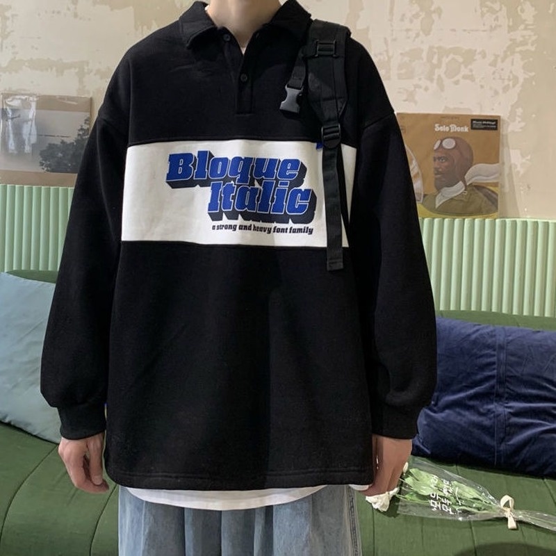 Bộ Áo Sweater Cổ POLO Phối Quần Dài Dáng Rộng Thời Trang Xuân Thu Cho Nam Và Nữ
