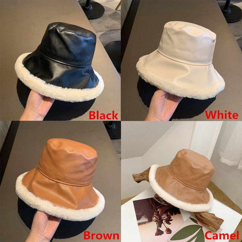 Nón Bucket Chất Liệu Da PU Dày Dặn Ấm Áp