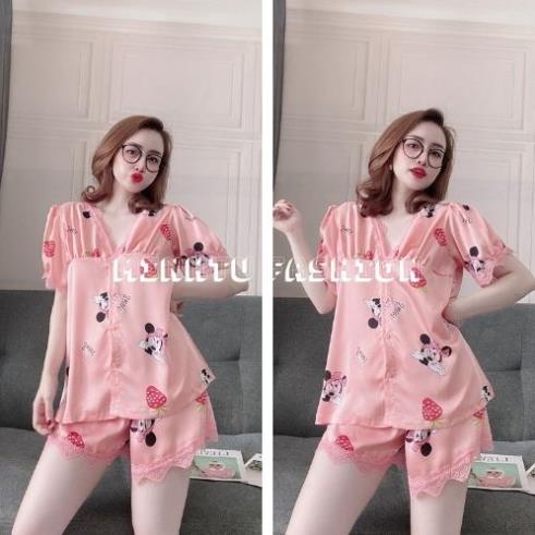 Đồ Bộ Nữ, Đồ Ngủ Mặc Nhà Nữ Áo Tay Ngắn Quần Cộc Phối Ren Trang Trí Chất Lụa Satin Mềm Mịn, Lạ Mắt Sang Chảnh. | BigBuy360 - bigbuy360.vn