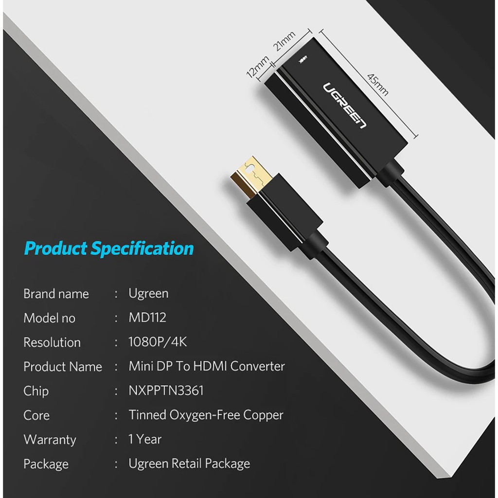 Cáp Chuyển Mini Displayport ra HDMI Cao Cấp UGREEN MD112 - BH 18T Chính Hãng