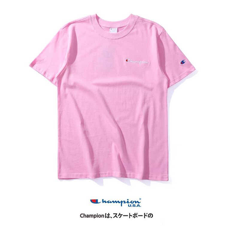 Áo thun cotton ngắn tay thêu chữ champion thời trang cho nam nữ