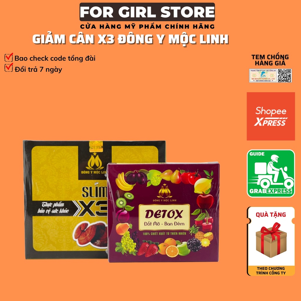 GIẢM CÂN SLIM X3 Đông Y Mộc Linh Chính Hãng ( Tặng kèm Detox ban đêm) giảm cân hiệu quả gấp 3 lần