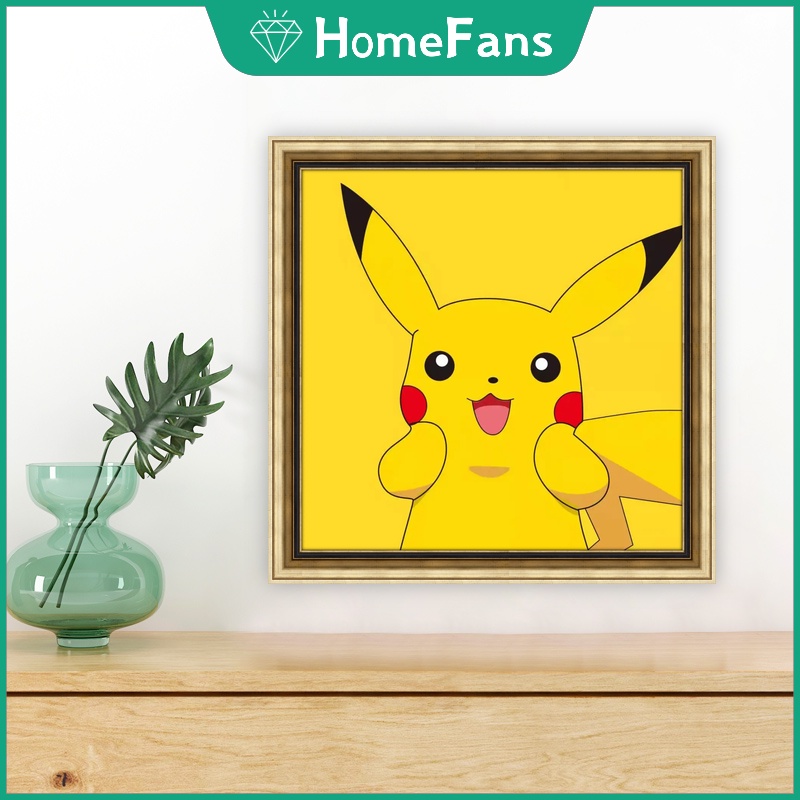 Bộ Tranh Đính Đá 5D Họa Tiết Pikachu Dễ Thương Độc Đáo DIY 30x30cm/40x40cm/50x50cm