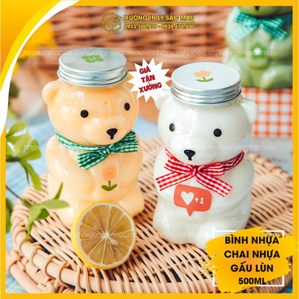 Sỉ 50 bình Gấu Beabrick, Gấu lùn Teddy, Gấu Pooh đựng nước ép, trà sữa, sinh tố hot trend