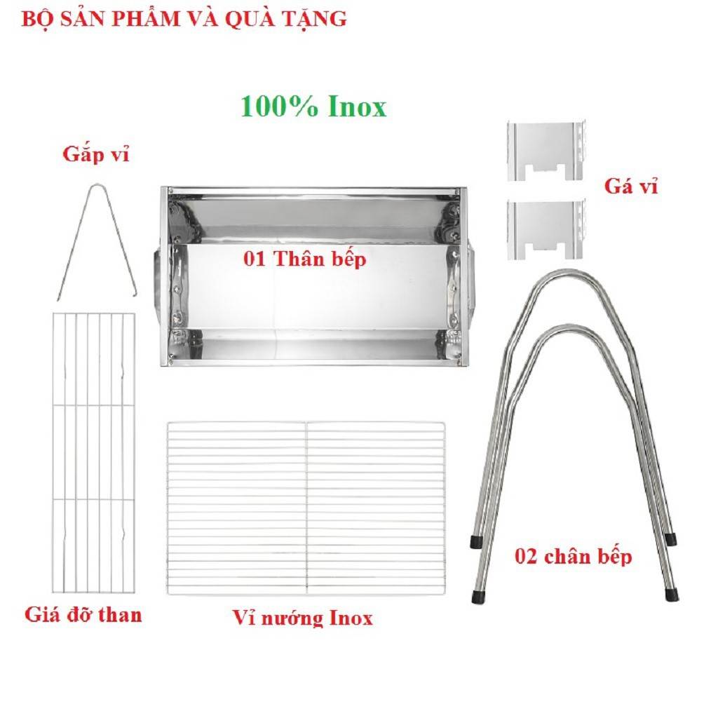 BẾP NƯỚNG THAN HOA thay đổi chiều cao, INOX toàn phần 100%