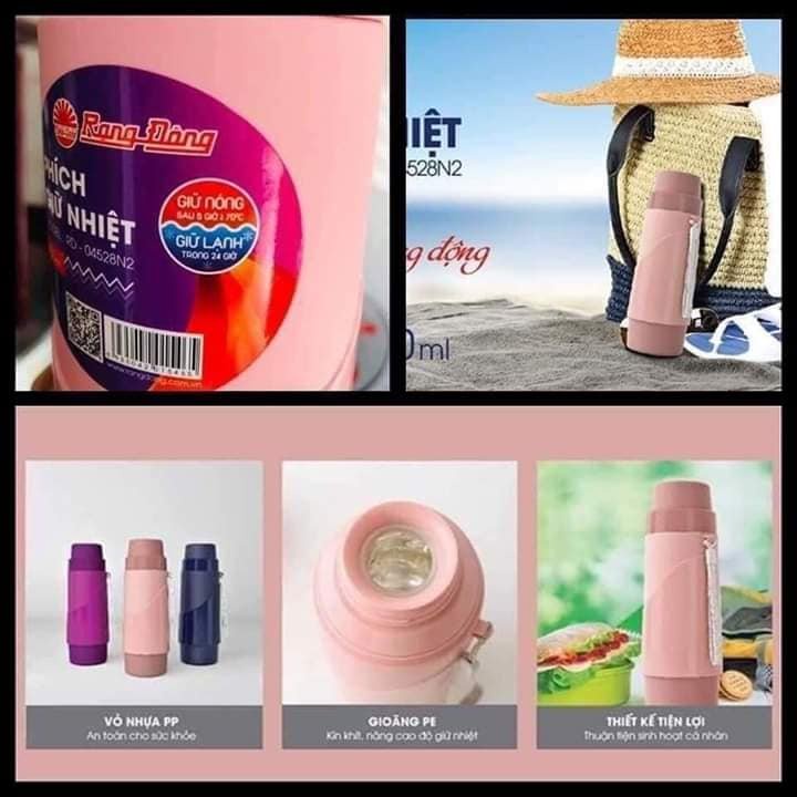 Phích nước giữ nhiệt mini Rạng Động cao cấp ruột bằng thủy tinh cao cấp, thân bình bằng nhựa chống nóng khi cầm