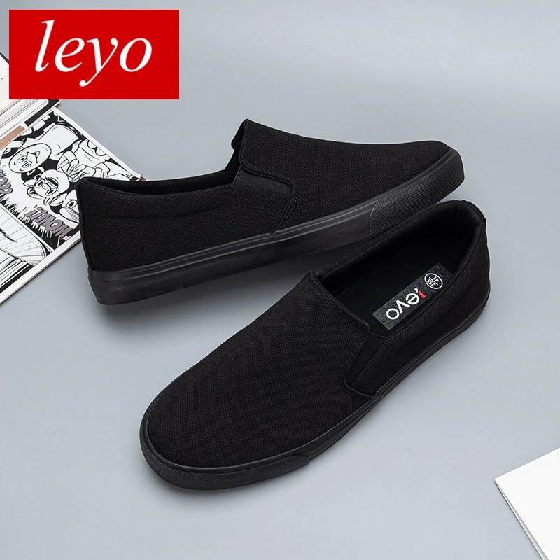 Slip on - Giày lười vải nam LEYO - Chất liệu vải polyester màu đen và xanh than - Mã SP A7522