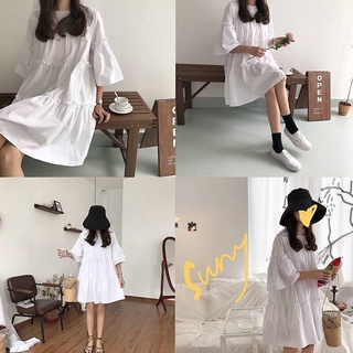 Đầm Trắng Dáng Rộng Thời Trang Mùa Hè Hàn Quốc Cho Nữ