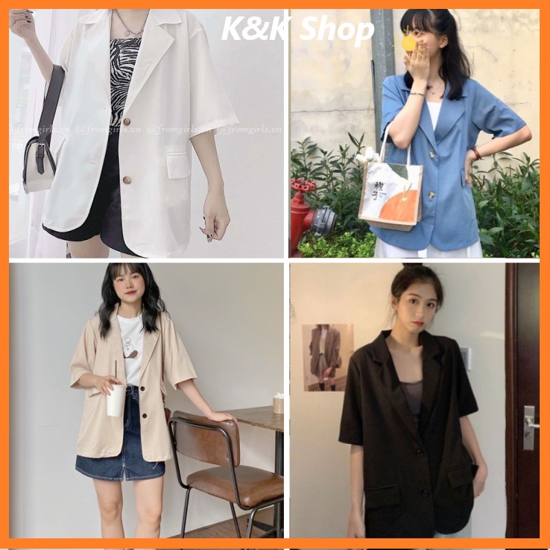 Áo khoác blazer cộc tay, áo vest nữ ngắn tay 1 lớp phong cách Hàn Quốc freesize nhiều màu