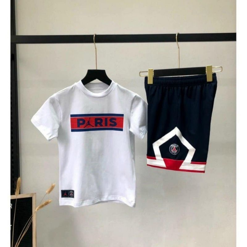 Đồ bộ bé trai 2 màu trắng đen Paris mềm mịn áo cotton quần da cá thấm hút tốt Jimado E2.070.TR.130