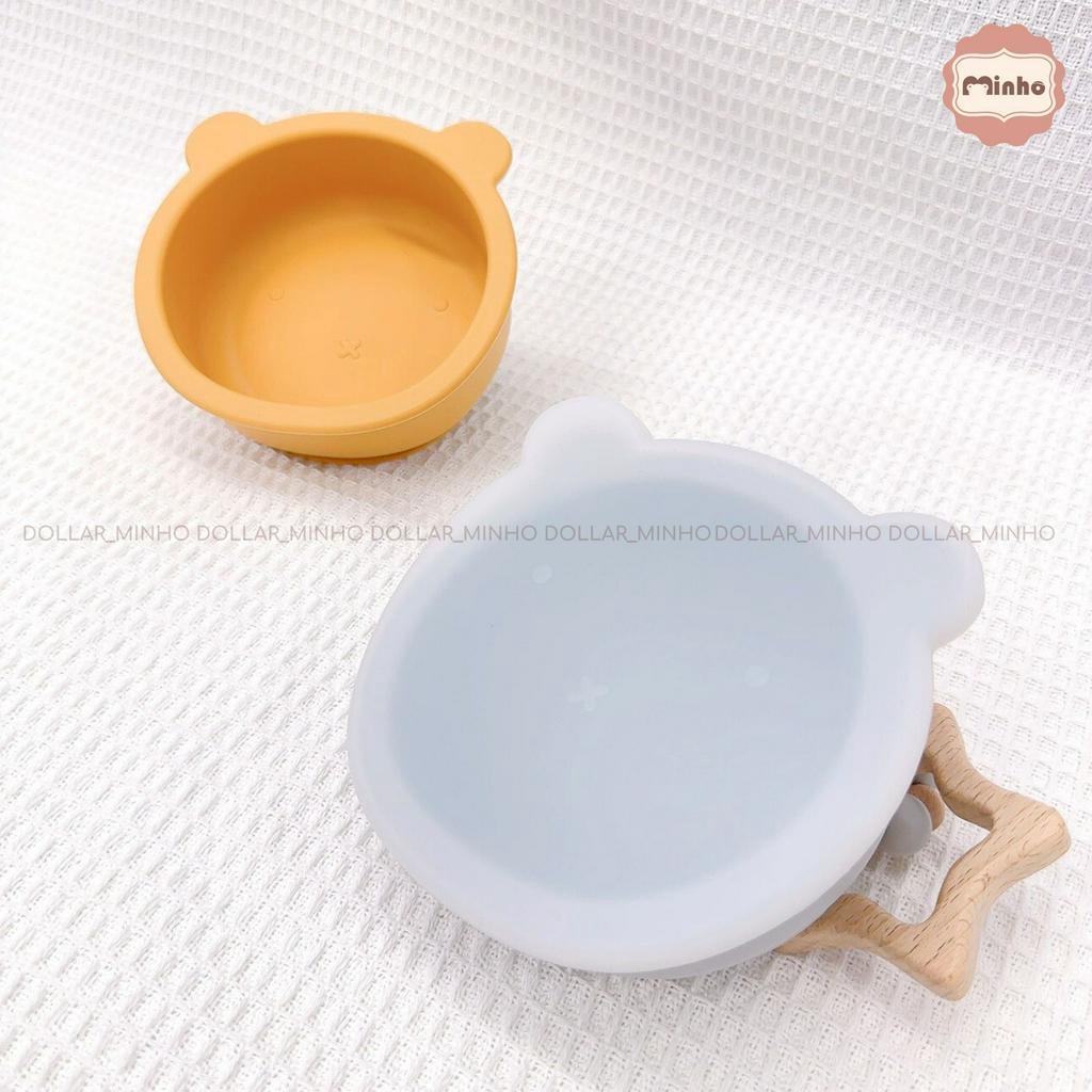 Bát ăn dặm kèm nắp đậy hình gấu có đế hít chống đổ