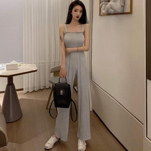 Jumpsuit Hai Dây Ống Rộng Phong Cách Hong Kong