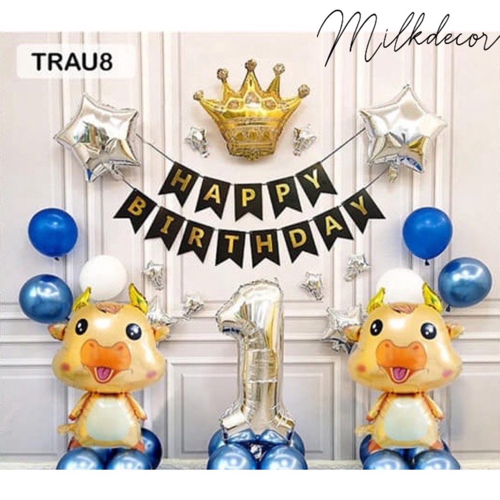 Combo Bóng Bay Trang Trí Sinh Nhật Năm Trâu Cho Bé 1 Tuổi HN099 - Tặng Bơm Tay Keo Dán