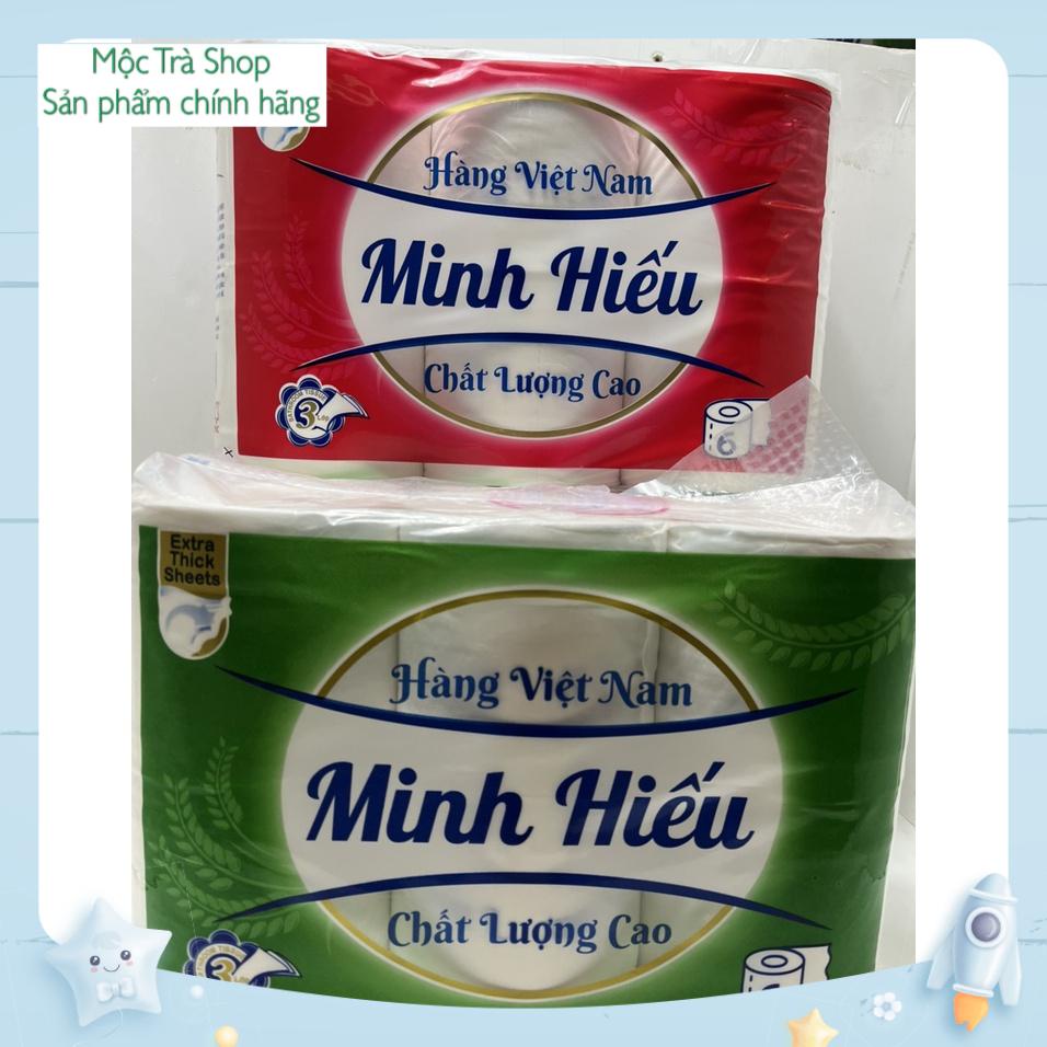 Lốc 6 cuộn giấy vệ sinh lụa 3 lớp mịn, dai có lõi/không lõi Minh Hiếu - 1 lốc 6 cuộn nặng 1kg