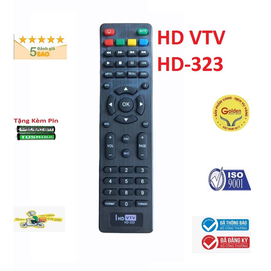 Remote  ĐIỀU KHIỂN đầu thu VTV HD-323,Tặng kèm pin-Điều khiển đầu thu truyền hình VTV HD 323