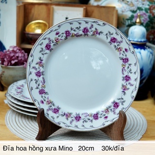 Đĩa hoa hồng mino phong cách vintage - gốm sứ nhật bản