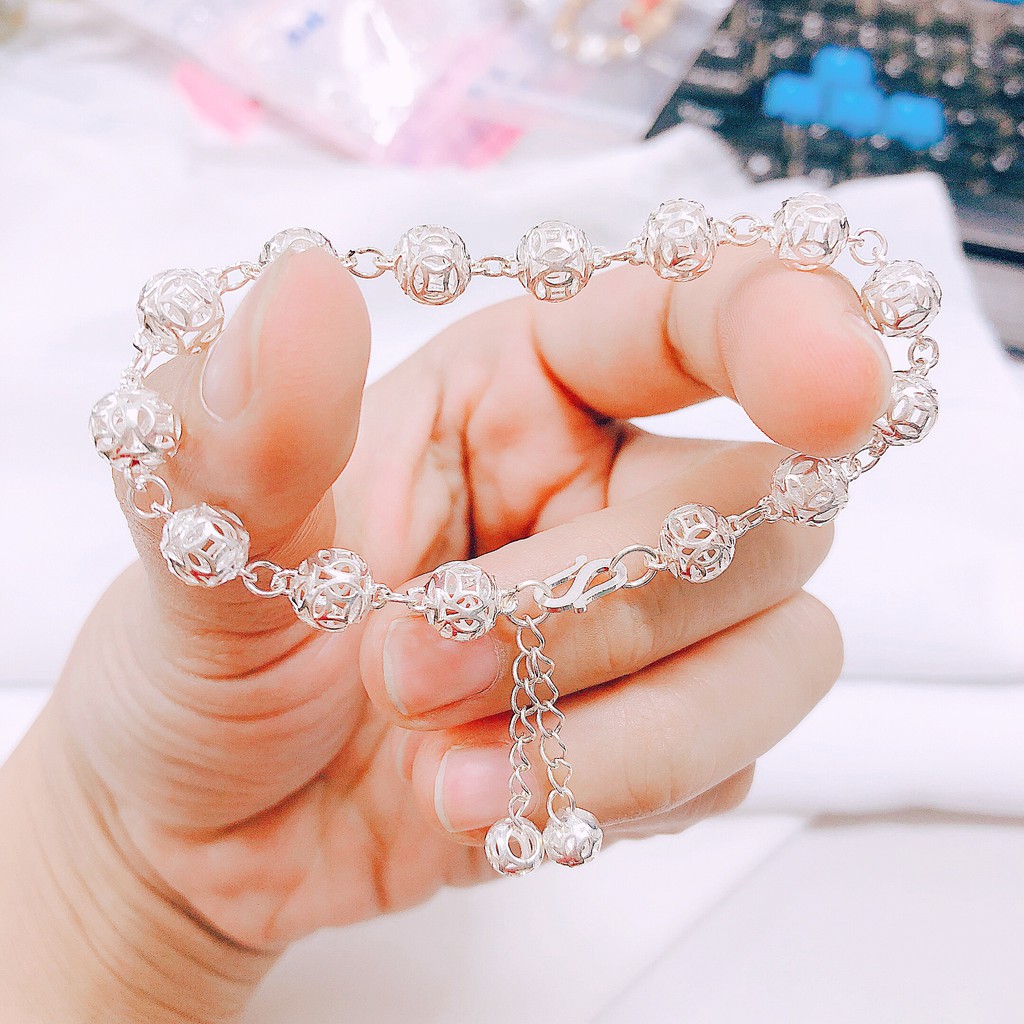 Lắc tay nữ bạc thật quả cầu kim tiền may mắn tài lộc chất liệu bạc ta sáng đẹp/ Trang sức JQN