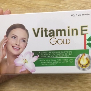 VitaminE Gold ( hộp 3 vỉ x 10 viên) bổ sung vitamin E chống oxy hoá , chậm tiến trình lão hoá của da