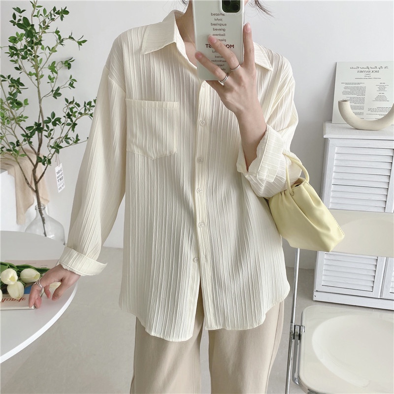 Xiaozhainv Áo Sơ Mi Tay Dài Dáng Rộng Màu Trơn Chống Nắng Thời Trang Mùa Hè Mới