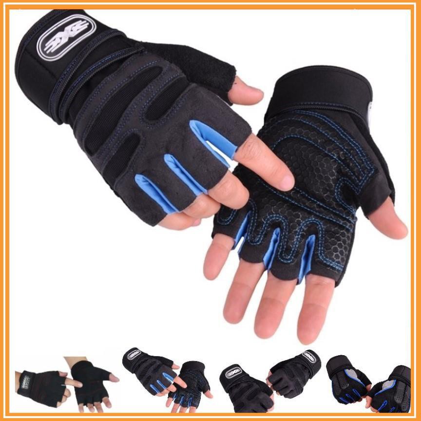 Găng tay thể thao có cuốn cổ tay đệm lòng bàn tay SPORT - XTREAM - ỐC SÊN ngón cụt - găng tay chuyên tập GYM.