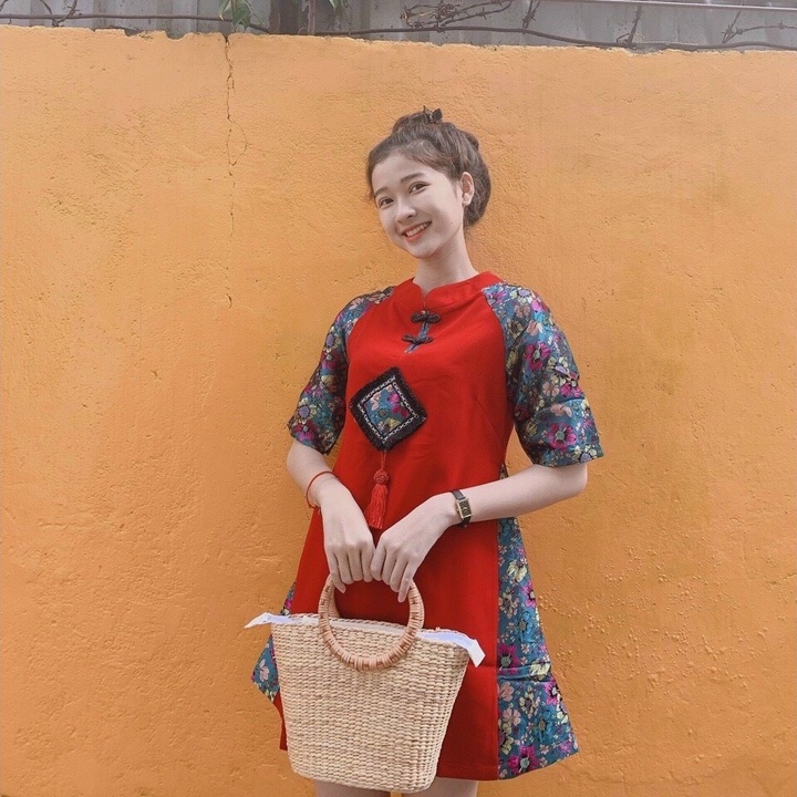 áo dài cách tân mặc tết siêu xinh-áo dài đỏ tay gấm mặc chụp hình tết-váy dự tiệc cuối năm V40 | BigBuy360 - bigbuy360.vn