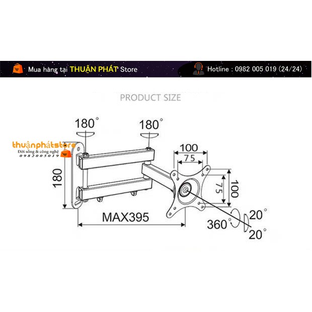GIÁ TREO MÀN HÌNH MÁY TÍNH GẮN TƯỜNG 17 - 32 INCH XOAY 360 ĐỘ S-100