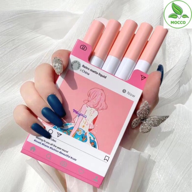 Set 5 son kem cổ trang siêu lì mịn đẹp cô gái Mugeleen pink smoke son nội địa trung