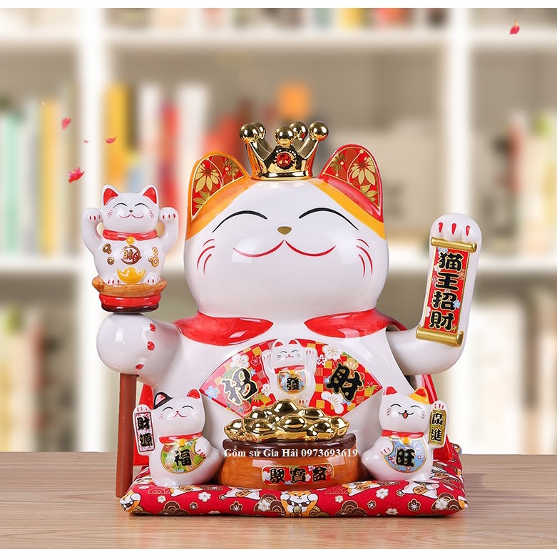 Mèo Thần Tài Vua Chúa Vẫy Tay Cao 28cm ( cả đệm)