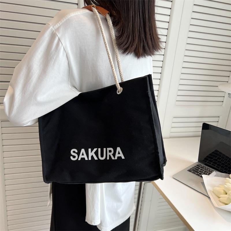 IELGY Túi Đeo Vai Vải canvas In Chữ Phong Cách Hàn Quốc Thời Trang Cho Nữ