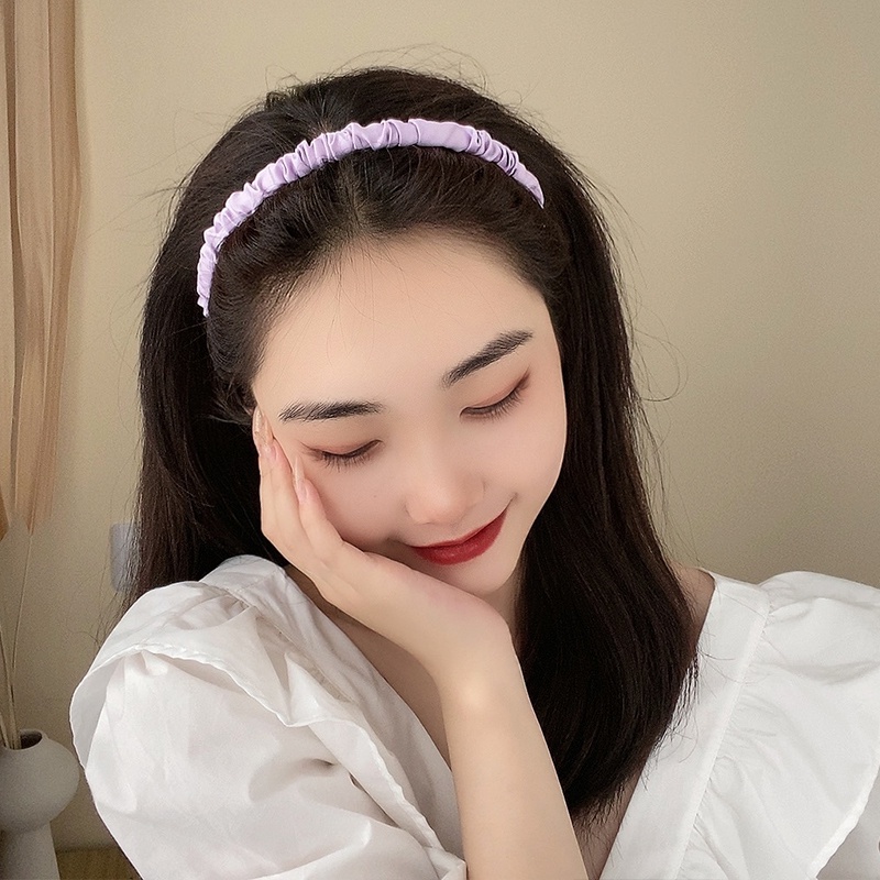 phụ kiện tóc băng đô tóc băng đô rửa mặt băng đô cài tóc băng đô cài tóc băng đô mấn đội đầu Băng Đô Cài Tóc Bằng Satin Cao Cấp Màu Trơn Xếp Ly Thời Trang Hàn Quốc